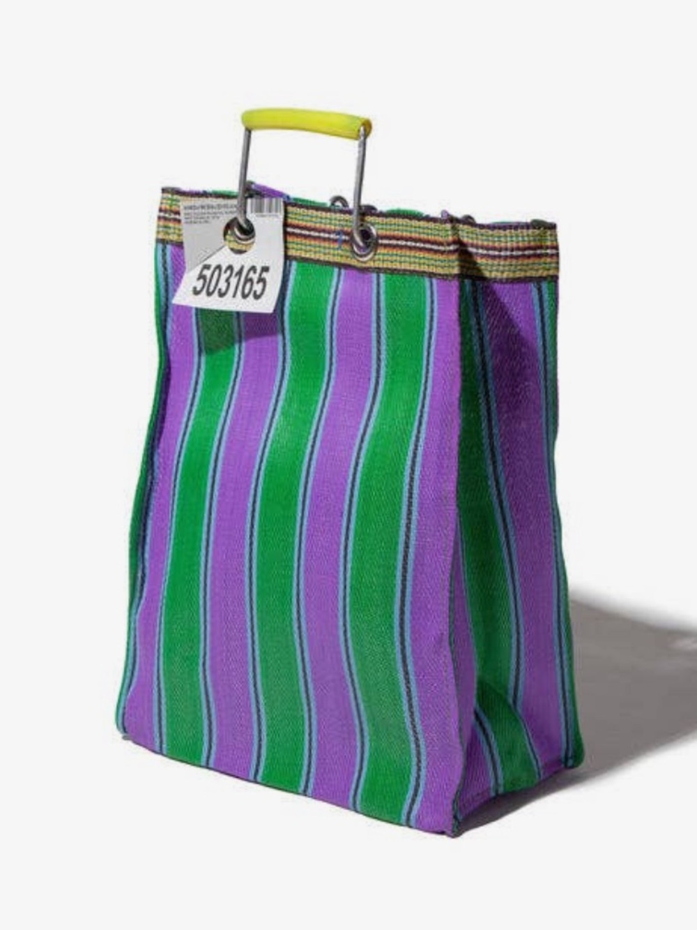 Recycled Striped Tote Bag in purple, Green and Light Blue
